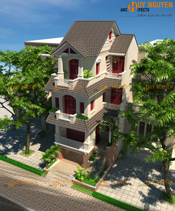Nhà phố đẹp cổ điển 4 tầng mái Thái